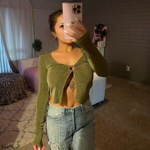 Garage green peek a boo long sleeve shirt